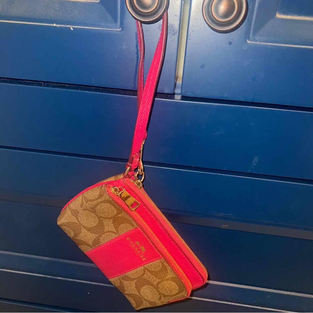 Coach Pink and Brown Signature Clutch